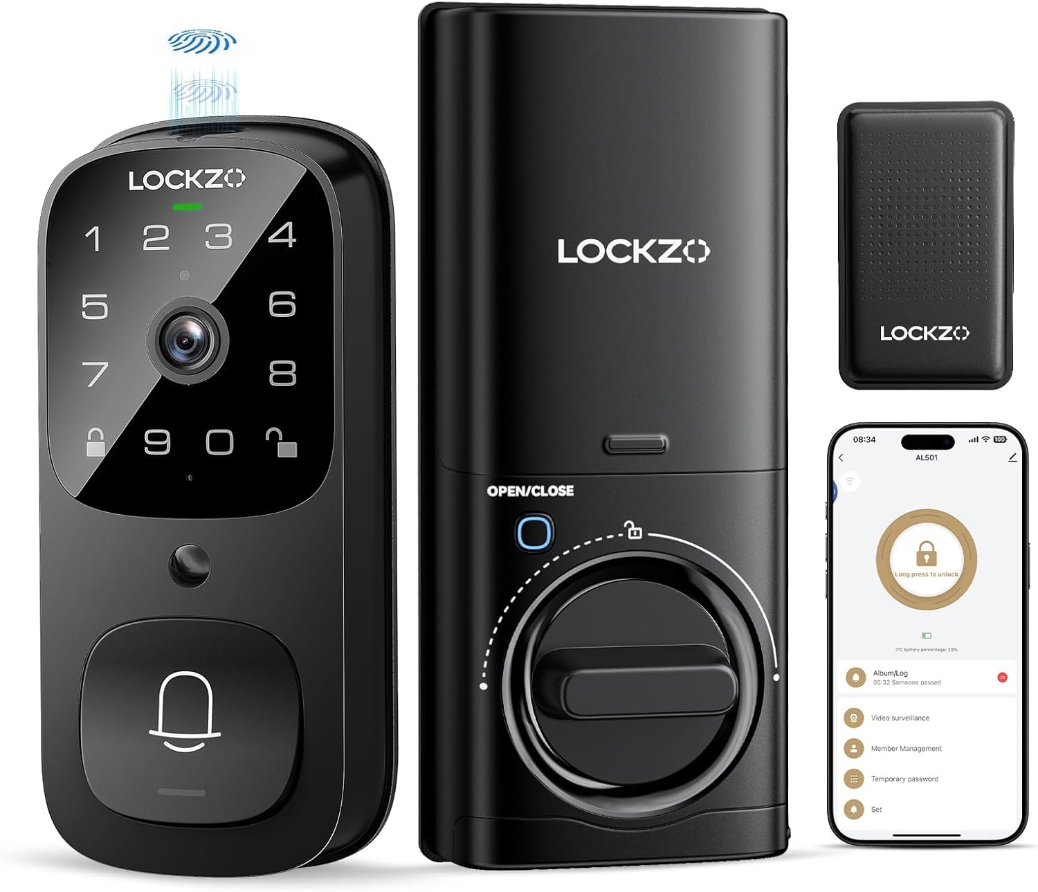 Lockzo Smart Lock with Camera, 6-in-1 WiFi Doorbell Keyless Entry